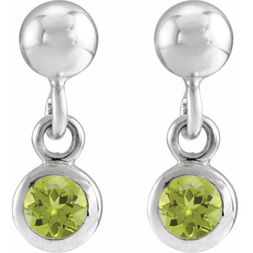 Sterling Silver Natural Peridot Bezel-Set Earrings