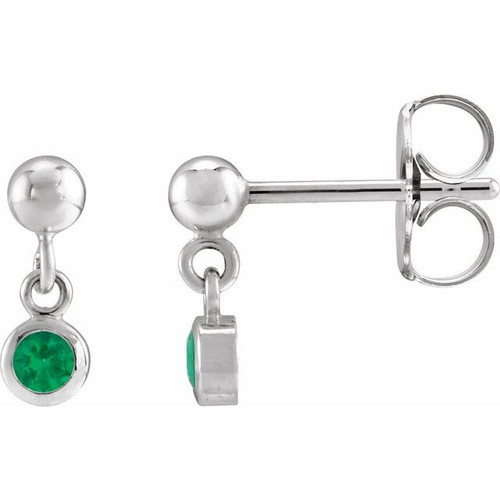 Sterling Silver Natural Emerald Bezel-Set Earrings