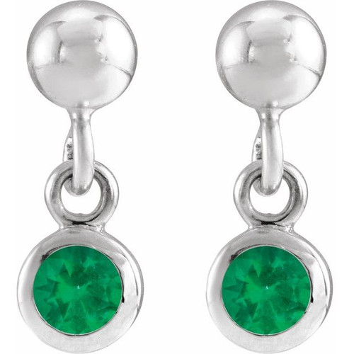 Sterling Silver Natural Emerald Bezel-Set Earrings