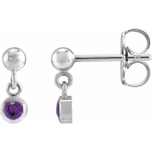 Sterling Silver Natural Amethyst Bezel-Set Earrings