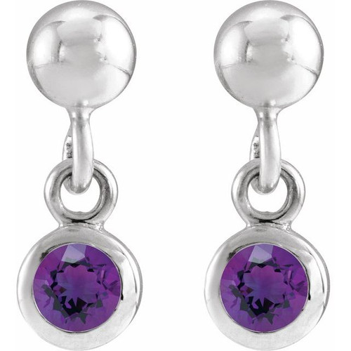 Sterling Silver Natural Amethyst Bezel-Set Earrings