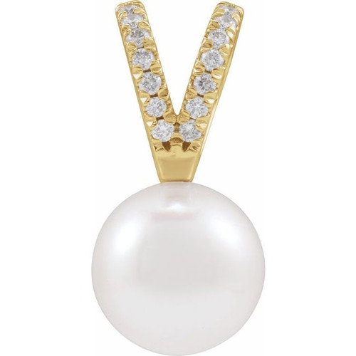 14K Yellow Cultured White Akoya Pearl & .04 CTW Natural Diamond Pendant