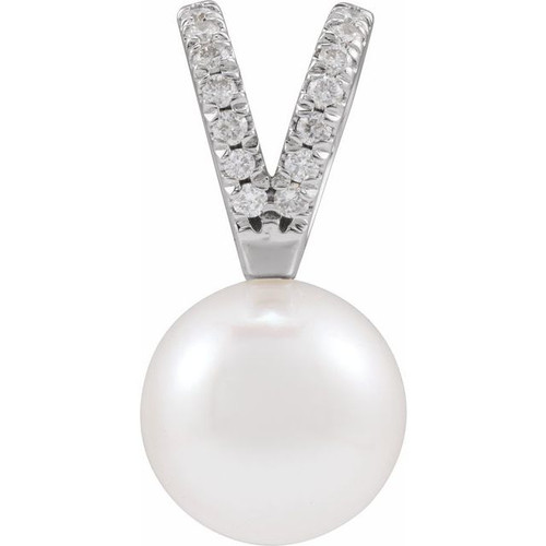 Platinum Cultured White Akoya Pearl & .05 CTW Natural Diamond Pendant