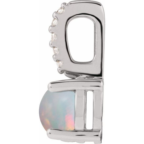 Platinum Natural White Opal & .02 CTW Natural Diamond Pendant