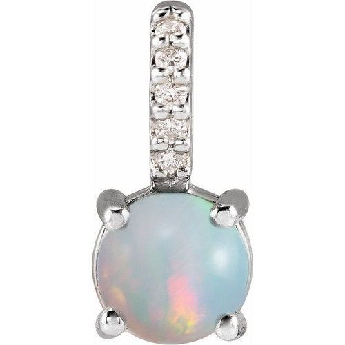 Sterling Silver Natural White Opal & .02 CTW Natural Diamond Pendant