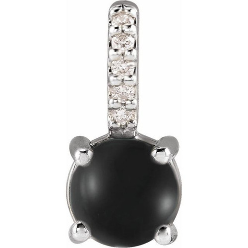  14K White Natural Black Onyx & 02 CTW Natural Diamond Pendant