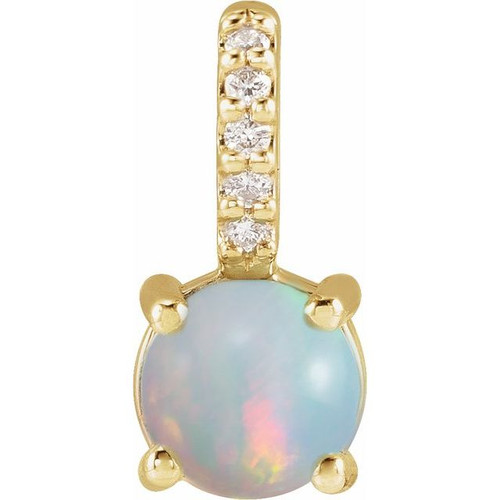 14K Yellow Natural White Opal & .02 CTW Natural Diamond Pendant