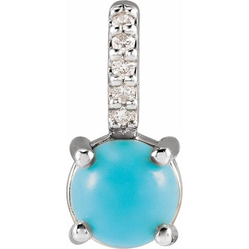 14K White Natural Turquoise & .02 CTW Natural Diamond Pendant