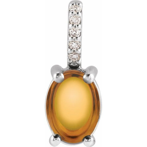 14K White Natural Citrine & .02 CTW Natural Diamond Pendant