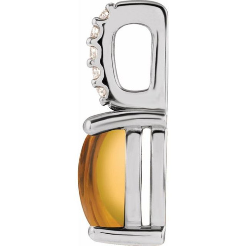 14K White Natural Citrine & .02 CTW Natural Diamond Pendant