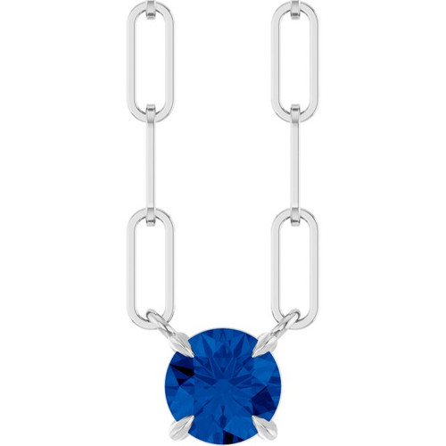 14K White Lab-Grown Blue Sapphire 18" Necklace