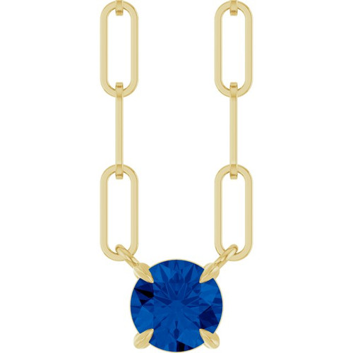 14K Yellow Lab-Grown Blue Sapphire 18" Necklace