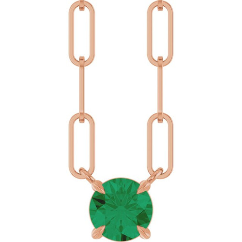 14K Rose Lab-Grown Emerald 16" Necklace