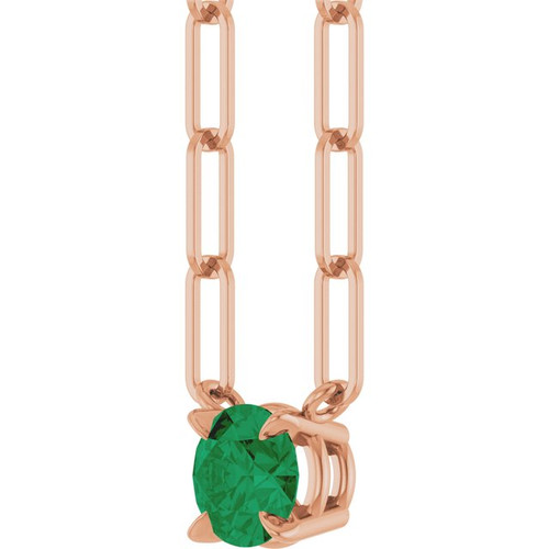 14K Rose Lab-Grown Emerald 16" Necklace