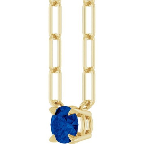 14K Yellow Lab-Grown Blue Sapphire 16" Necklace