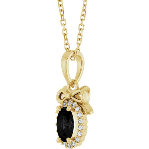 14K Yellow Natural Black Onyx & .04 CTW Natural Diamond Bow 16-18" Necklace