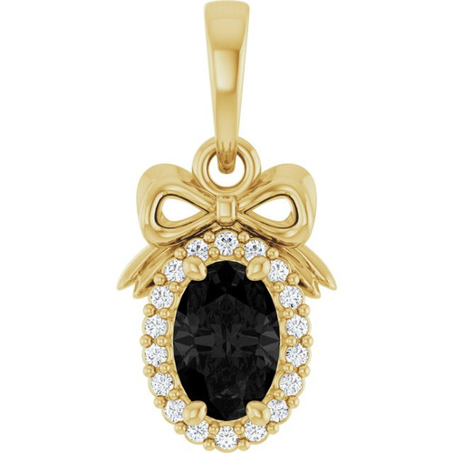 14K Yellow Natural Black Onyx & .04 CTW Natural Diamond Bow Pendant