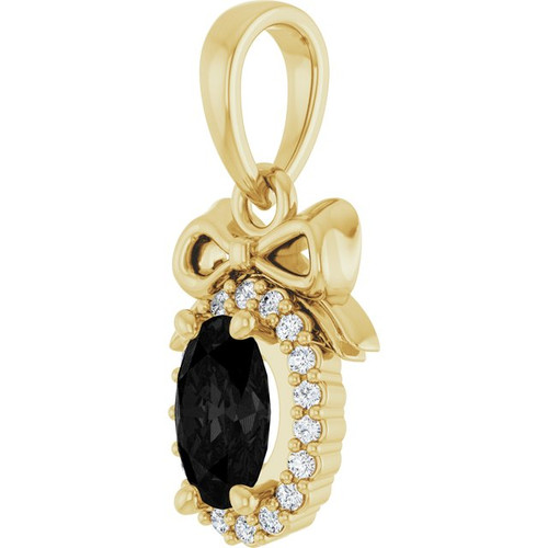 14K Yellow Natural Black Onyx & .04 CTW Natural Diamond Bow Pendant