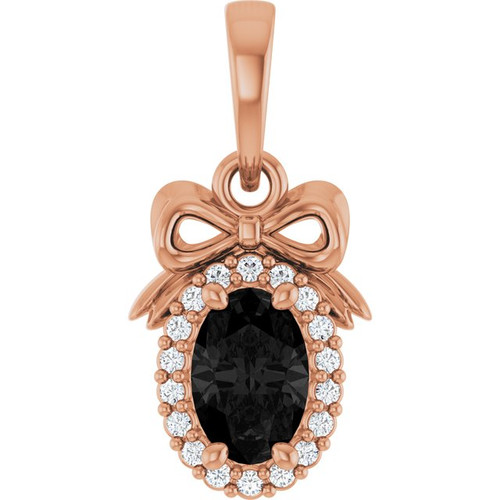 14K Rose Natural Black Onyx & .04 CTW Natural Diamond Bow Pendant