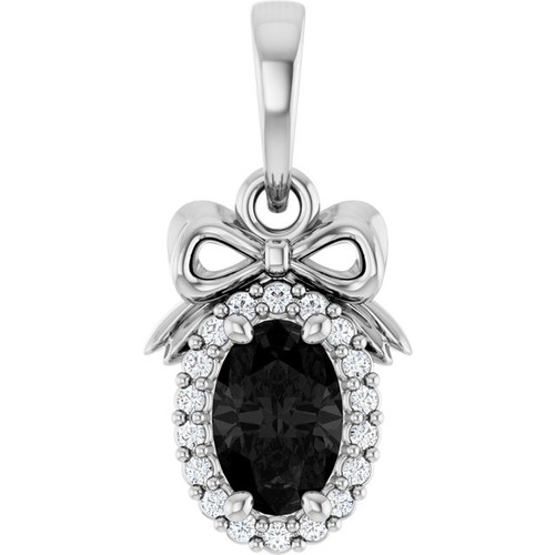 Sterling Silver Natural Black Onyx & .04 CTW Natural Diamond Bow Pendant