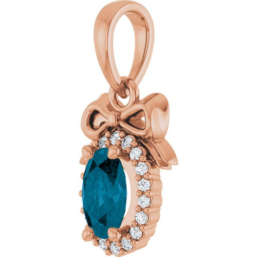 14K Rose Natural London Blue Topaz & .04 CTW Natural Diamond Bow Pendant