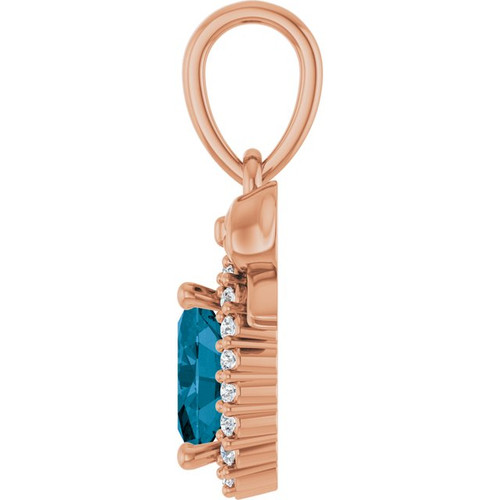 14K Rose Natural London Blue Topaz & .04 CTW Natural Diamond Bow Pendant
