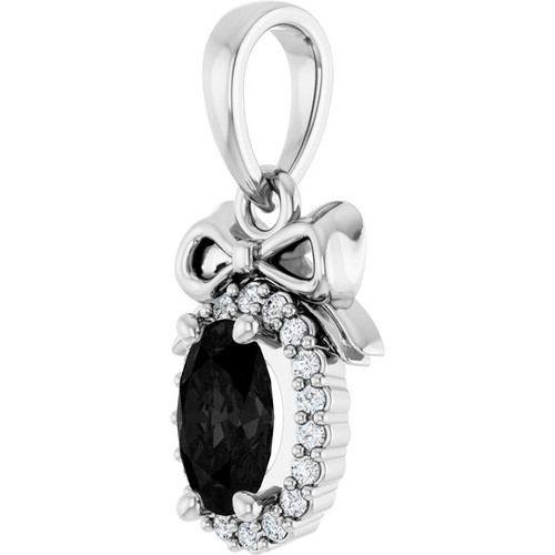 Platinum Natural Black Onyx & .04 CTW Natural Diamond Bow Pendant