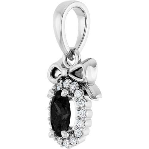 14K White Natural Black Onyx & .04 CTW Natural Diamond Bow Pendant