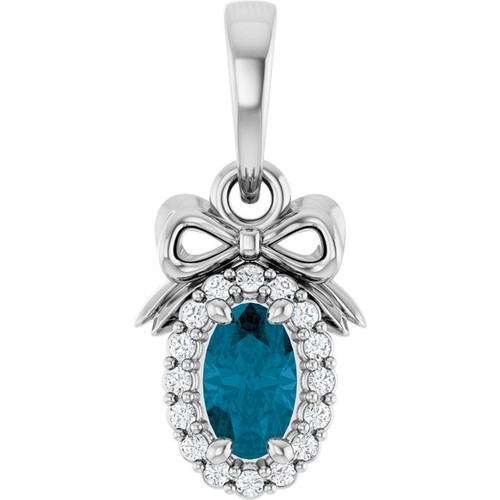 Sterling Silver Natural London Blue Topaz & .04 CTW Natural Diamond Bow Pendant