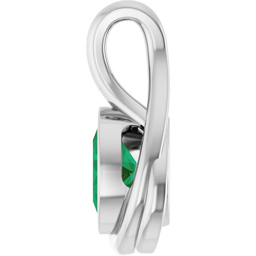 14K White Lab-Grown Emerald Pendant