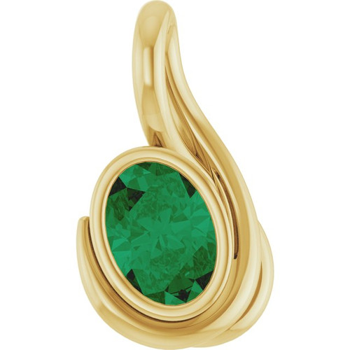 14K Yellow Lab-Grown Emerald Pendant