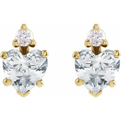14K Yellow Natural White Sapphire & .06 Natural Diamond Stud Earrings