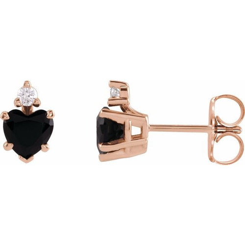 14K Rose Natural Black Onyx & .06 Natural Diamond Stud Earrings