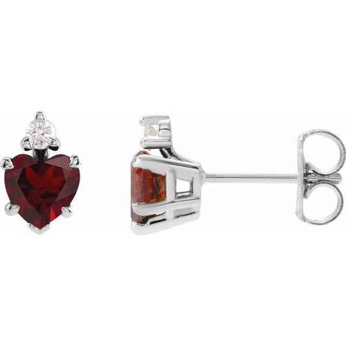 14K White Natural Mozambique Garnet & .06 Natural Diamond Stud Earrings