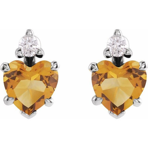 Sterling Silver Natural Citrine & .06 Natural Diamond Stud Earrings