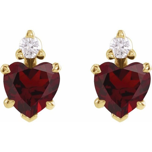 14K Yellow Natural Mozambique Garnet & .06 Natural Diamond Stud Earrings