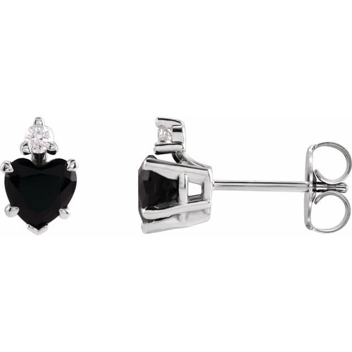 Sterling Silver Natural Black Onyx & .06 Natural Diamond Stud Earrings