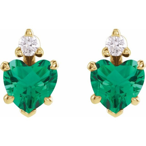 14K Yellow Lab-Grown Emerald & .06 Natural Diamond Stud Earrings