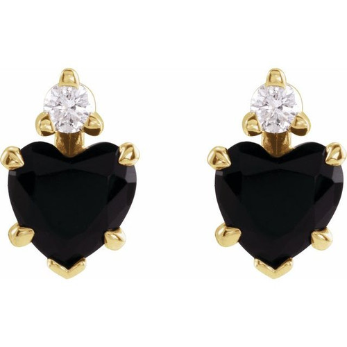14K Yellow Natural Black Onyx & .06 Natural Diamond Stud Earrings