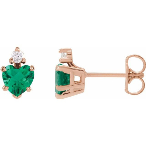 14K Rose Lab-Grown Emerald & .06 Natural Diamond Stud Earrings