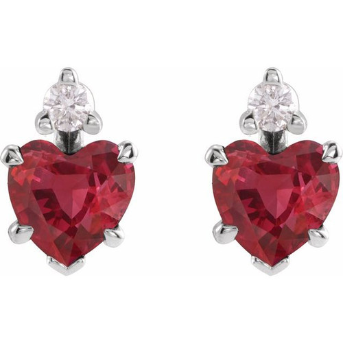 14K White Lab-Grown Ruby & .06 CTW Natural Diamond Stud Earrings