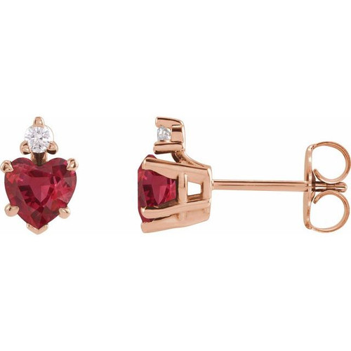14K Rose Lab-Grown Ruby & .06 CTW Natural Diamond Stud Earrings