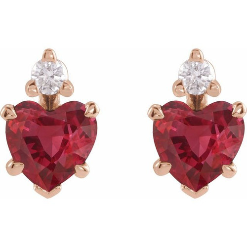 14K Rose Lab-Grown Ruby & .06 CTW Natural Diamond Stud Earrings