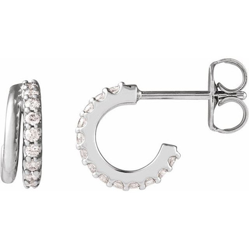 14K White 1/6 CTW Lab-Grown Diamond Hoop Earrings