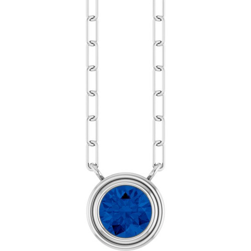 14K White Lab-Grown Blue Sapphire 18" Necklace