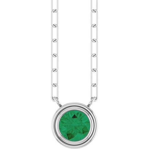 Sterling Silver Natural Emerald 18" Necklace