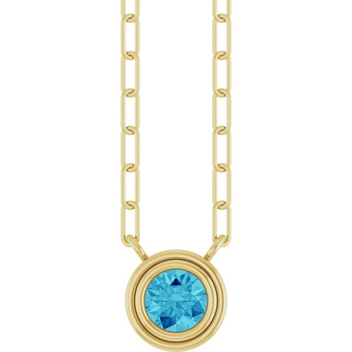 14K Yellow Natural Blue Zircon 18" Necklace