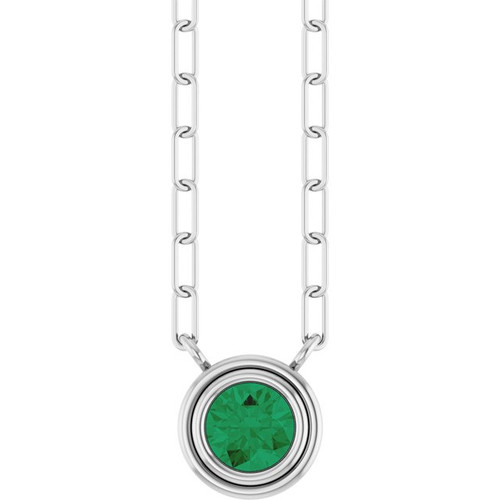 Sterling Silver Lab-Grown Emerald 18" Necklace