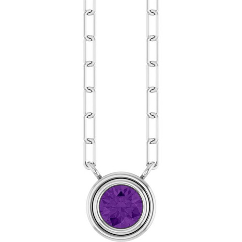 Sterling Silver Natural Amethyst 18" Necklace