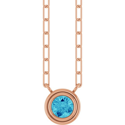 14K Rose Natural Blue Zircon 18" Necklace
